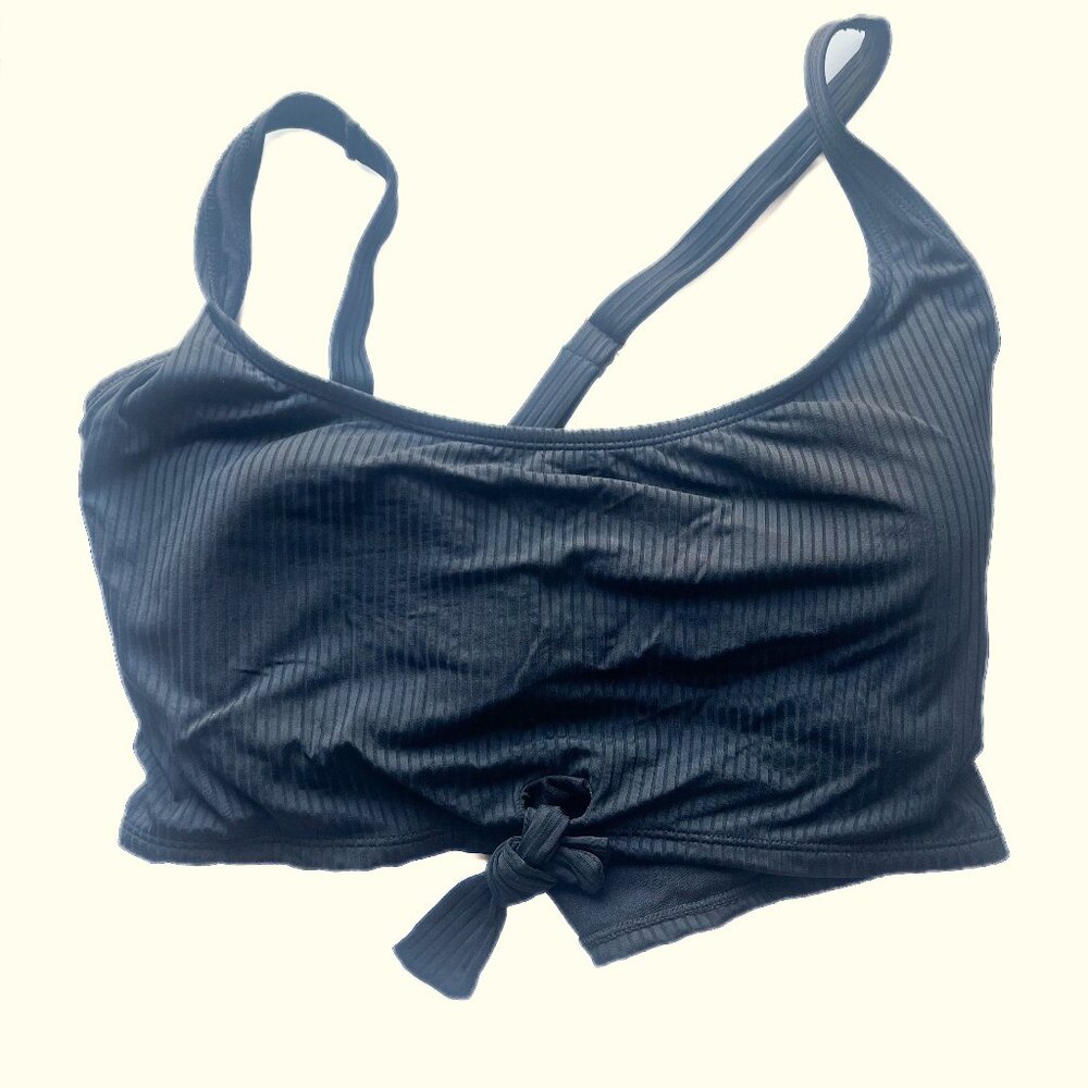 NWT Salt + Cove Ribbed Tie Front Tank Bikini Top Black Junior's Plus Size 1 NEW